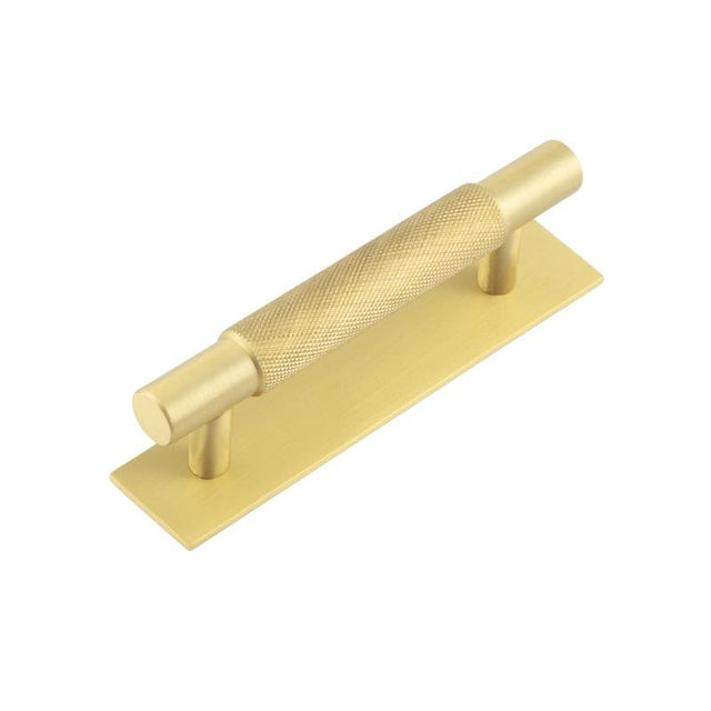 Hoxton Taplow Cabinet Handles 96mm Ctrs Plain Backplate Satin Brass