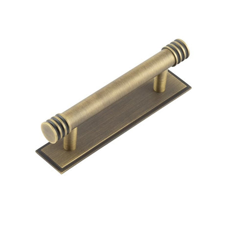 Hoxton Sturt Cabinet Handles 96mm Ctrs Stepped Backplate Antique Brass