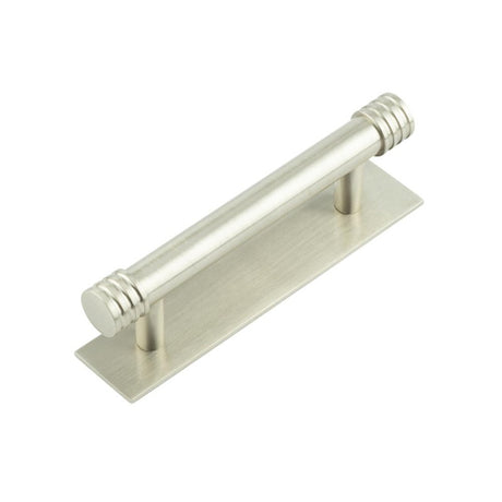 Hoxton Sturt Cabinet Handles 96mm Ctrs Plain Backplate Satin Nickel