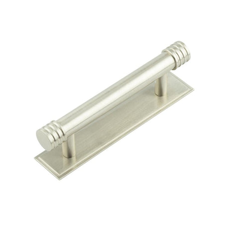 Hoxton Sturt Cabinet Handles 96mm Ctrs Stepped Backplate Satin Nickel