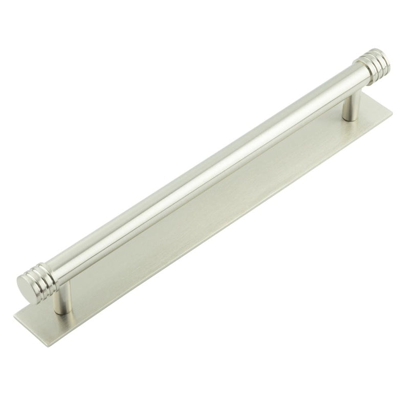 Hoxton Sturt Cabinet Handles 224mm Ctrs Plain Backplate Satin Nickel