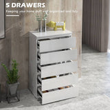 HOMCOM 5-Drawer Modern Dresser, High Gloss Storage Drawer Unit for Bedroom, White