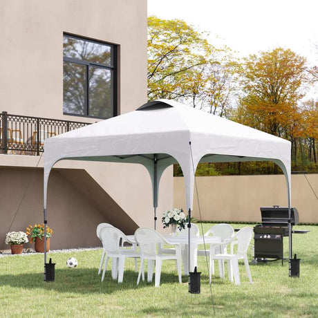 Outsunny 3 x 3(M) Pop Up Gazebo, UPF 50+ Foldable Canopy Tent with Wheeled Carrybag, 4 Leg Weight Bags, Height Adjustable Marquee Shelter 1 person easy setup for Outdoor Garden Patio Party, White