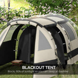 Outsunny Four Man, Two Room Blackout Tent, with Accessories - Khaki