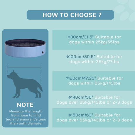PawHut Foldable Dog Paddling Pool Pet Cat Swimming Pool Indoor/Outdoor Collapsible Summer Bathing Tub Shower Tub Puppy Washer (Φ120 × 30H cm, Blue)