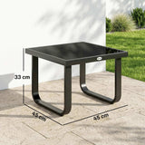 Outsunny Outdoor Garden Coffee Table, Rectangle Metal Side Table with Tempered Glass Tabletop, Adjustable Foot Pads