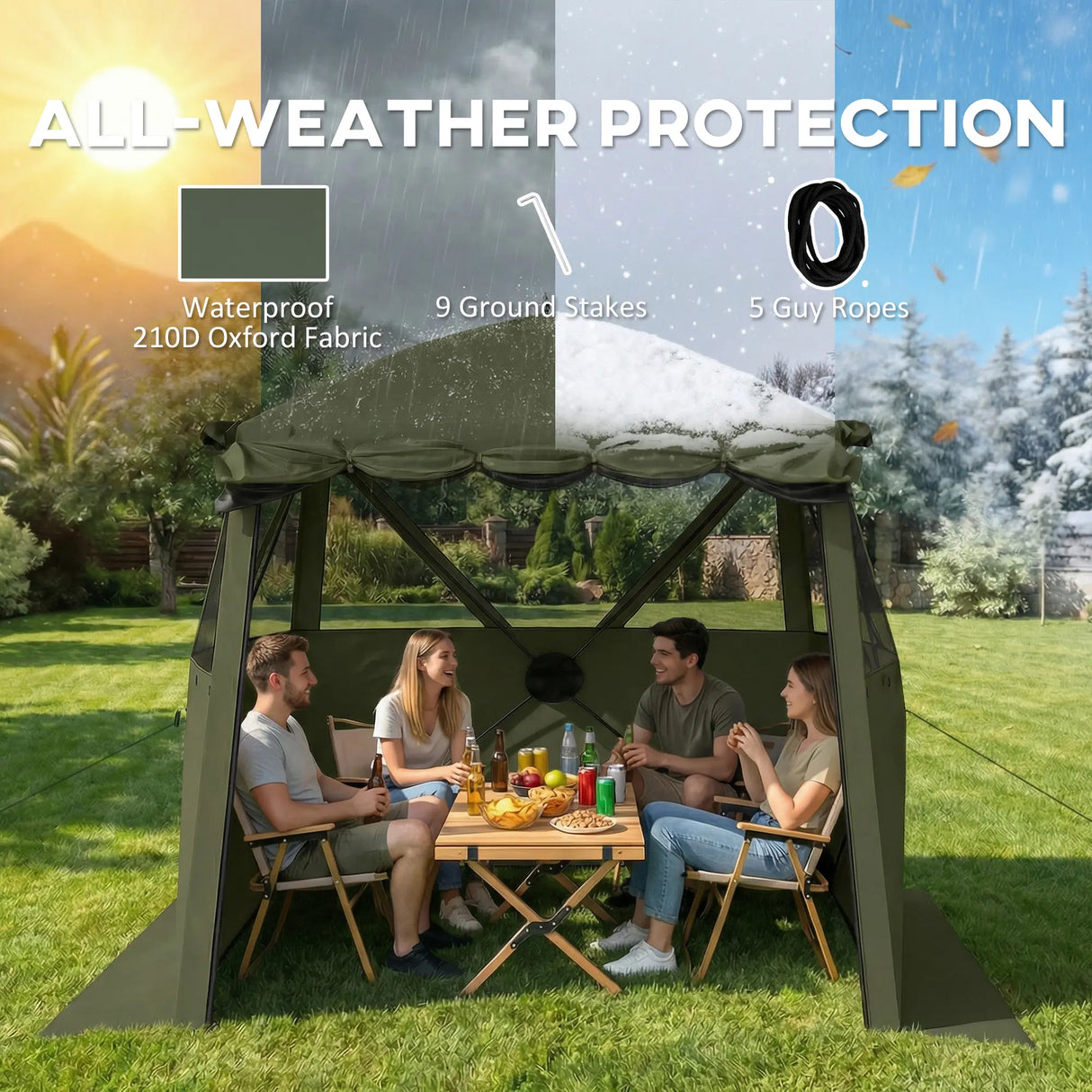Outsunny Pop Up Gazebo Waterproof Instant Shelter with Awning Mesh Windows for Camping Patio 2 x 2 m, Army Green