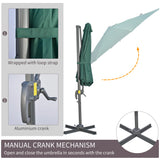 Outsunny 3 x 3(m) Cantilever Parasol with Cross Base, Garden Umbrella with 360 Rotation, Crank Handle and Tilt for Outdoor, Patio, Green