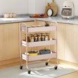 HOMCOM 3-Tier Storage Trolley on Wheels, Rolling Utility Cart with Mesh Backets for Kitchen, Bathroom, Bedroom, Light Pink