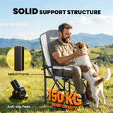 Outsunny Padded Camping Chair Adults Heavy Duty Folding Chair Side Pocket Cup Holder Carry Bag Outdoor Light Grey