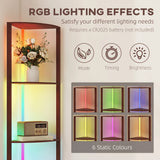 HOMCOM RGB LED Floor Lamp with Shelves, 5-Tier Dimmable Standing Lamp with Adjustable Brightness and Remote Control, Modern Corner Display Shelf Unit for Living Room Bedroom Office, Brown
