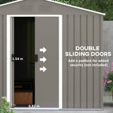 Outsunny 8 x 6ft Outdoor Garden Storage Shed, Metal Tool House with Ventilation and Sliding Doors, Light Grey