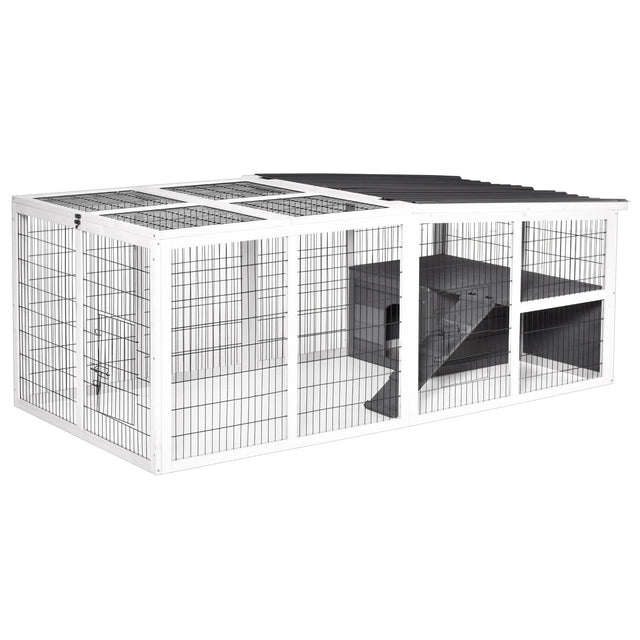 PawHut Guinea Pigs Hutches Wooden Small Rabbits Hutches Pet Run Cover Indoor Outdoor, Grey