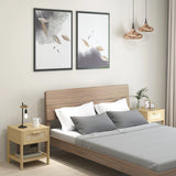 HOMCOM Bedside Table Set of 2 with Rattan Drawer, Rustic Side Tables with Storage Shelf for Bedroom, Living Room, Natural