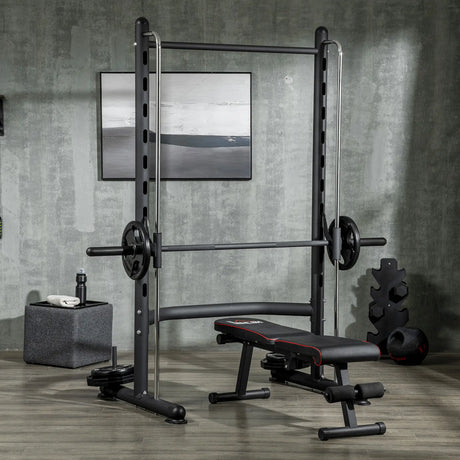 HOMCOM Adjustable Squat Rack, with Pull Up Bar, Barbell Bar for Home Gym