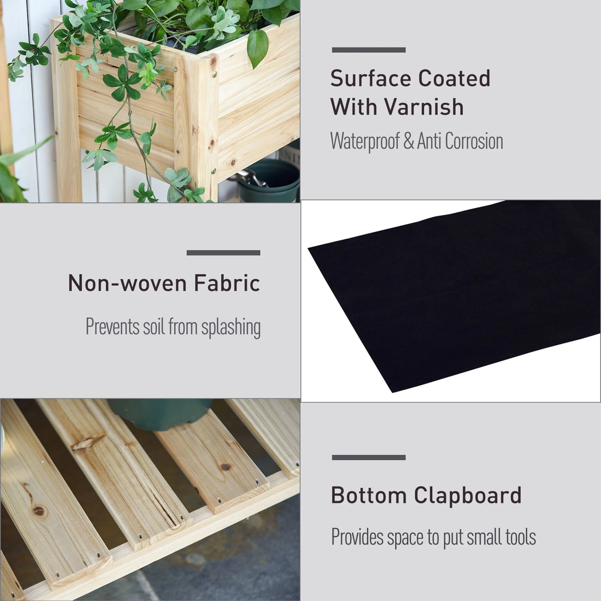 Outsunny Wooden Raised Plant Stand Outdoor Flower Bed Box with Clapboard 100 x 40 x 84cm
