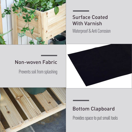 Outsunny Wooden Raised Plant Stand Outdoor Flower Bed Box with Clapboard 100 x 40 x 84cm