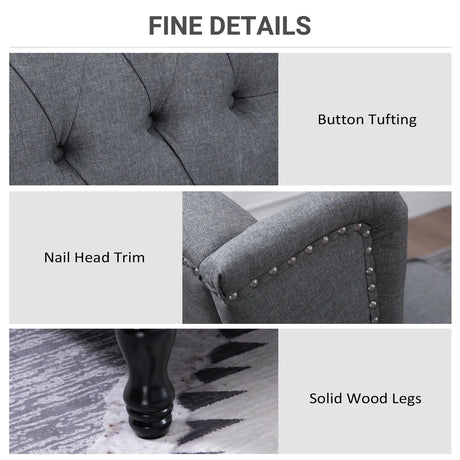 HOMCOM Recliner Armchair, Vintage Reclining Chair with Nail Head Trim, Wingback Chair with Button Tufted Back and Footrest, for Living Room, Grey