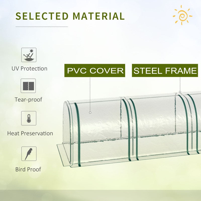 Outsunny Mini Greenhouse, Small Polytunnel Green House with Zipped Doors, Steel Frame for Garden Backyard, 395 x 100 x 80cm, Clear