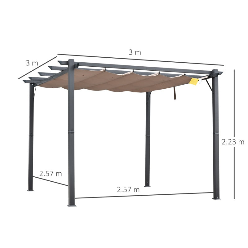 Outsunny 3 x 3(m) Aluminium Pergola Canopy Gazebo Awning Outdoor Garden Sun Shade Shelter Marquee Party BBQ, Brown