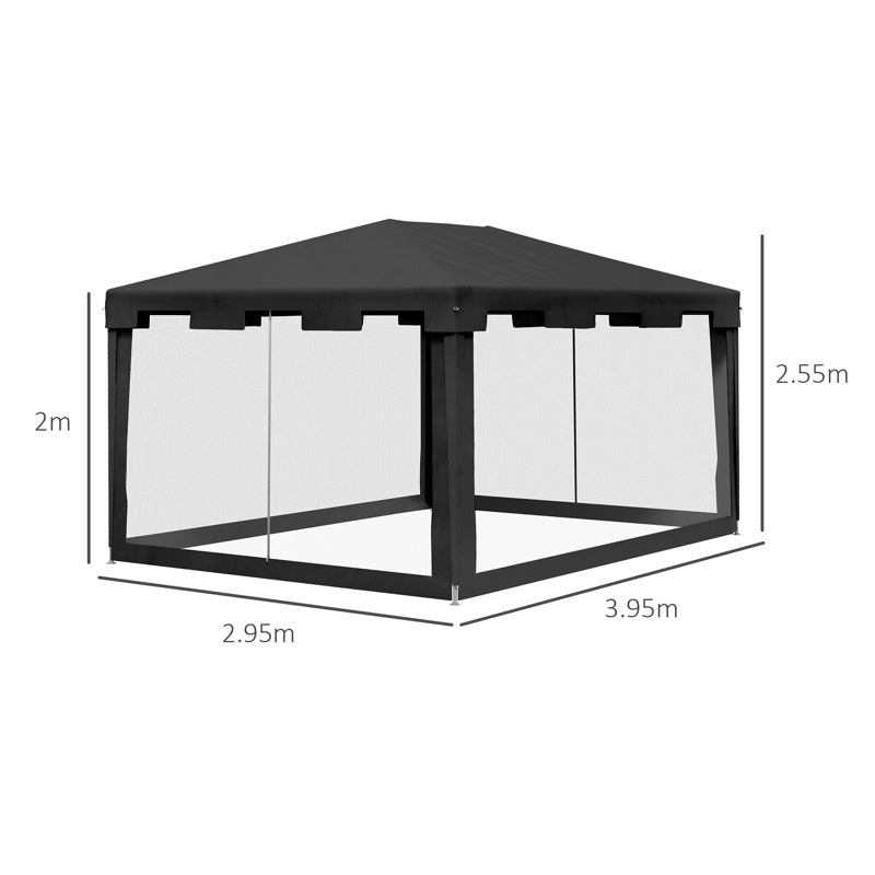 Outsunny 4 x 3 m Party Tent Wedding Gazebo Outdoor Waterproof PE Canopy Shade with Panel