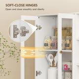 HOMCOM Multi-Storage Kitchen Cabinet, with Glass Doors - White Wood-Effect