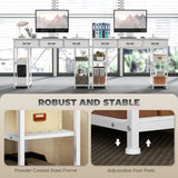 HOMCOM 120cm Computer Desk with Power Outlets, Office Desk Study Table with 3 Fabric Drawers and 4 Storage Shelves, White