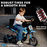 AIYAPLAY Kids Electric Motorbike, 24V Ride On Motorcycle with 3 Speeds and Rear Suspension, Dirt Bike for 8-12 Years Old, Blue