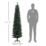 HOMCOM 6FT Artificial Snow Dipped Christmas Tree Xmas Pencil Tree Holiday Home Indoor Decoration with Foldable Black Stand, Green