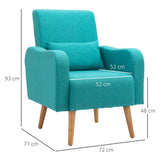 HOMCOM Accent Chair, Linen-Touch Armchair, Upholstered Leisure Lounge Sofa for Living Room, Club Chair with Wooden Frame, Teal