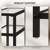 HOMCOM 3-Tier Side Table, Narrow End Table with Storage Shelf and Tempered Glass Tabletop for Small Spaces, Black