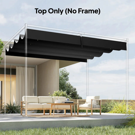 Outsunny Retractable Pergola Canopy Only, 3.92 x 3.5 m, UV30+ Replacement Canopy Cover for 4 x 3 m Pergola, Dark Grey