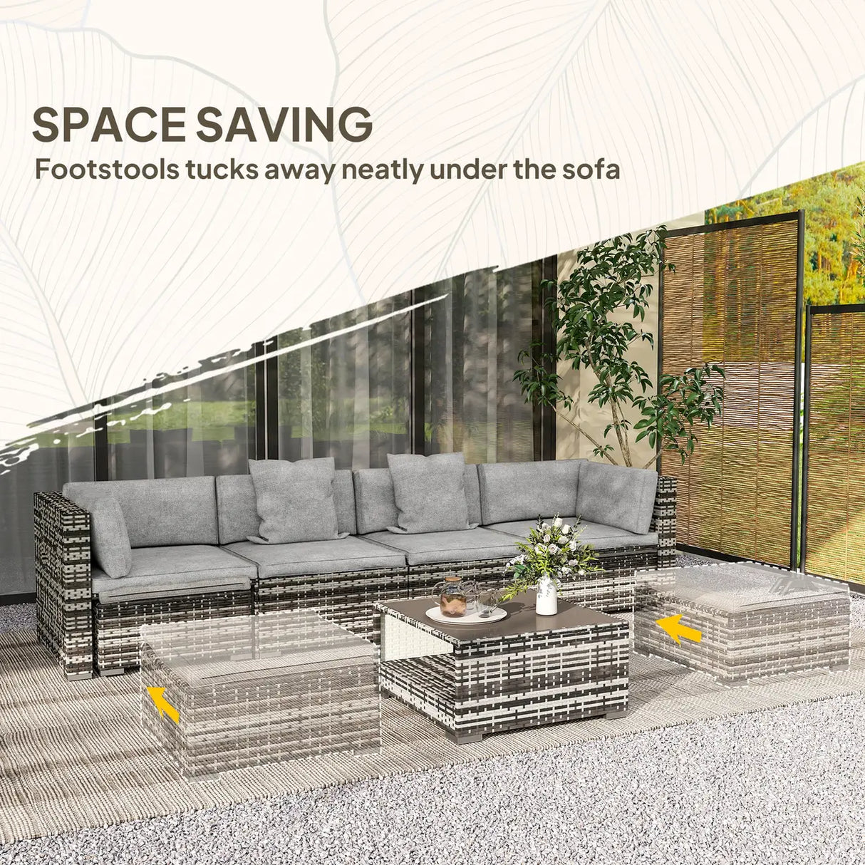 Outsunny Seven-Piece Rattan Patio Furniture Set, with Cushions - Grey