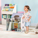 AIYAPLAY 2 Levels Dolls House with 13 Furniture Pieces, Play Set with Balcony, for Ages 3-6 Years, Multicoloured