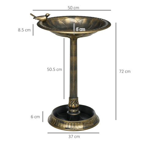 Outsunny 72cm Tall Antique Bird Bath for Garden, Vintage Style Birdbath with Bird Decoration and Flower Planter Base, Bird Bath Bowl for Outdoor, Bronze Tone