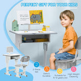 HOMCOM Kids Adjustable Desk and Chair Set, Book Stand, Pen Slot - Grey