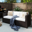 Outsunny 3 Seater Rattan Sofa, All-Weather Wicker Weave Metal Frame Chair with Fire Resistant Cushion, Brown