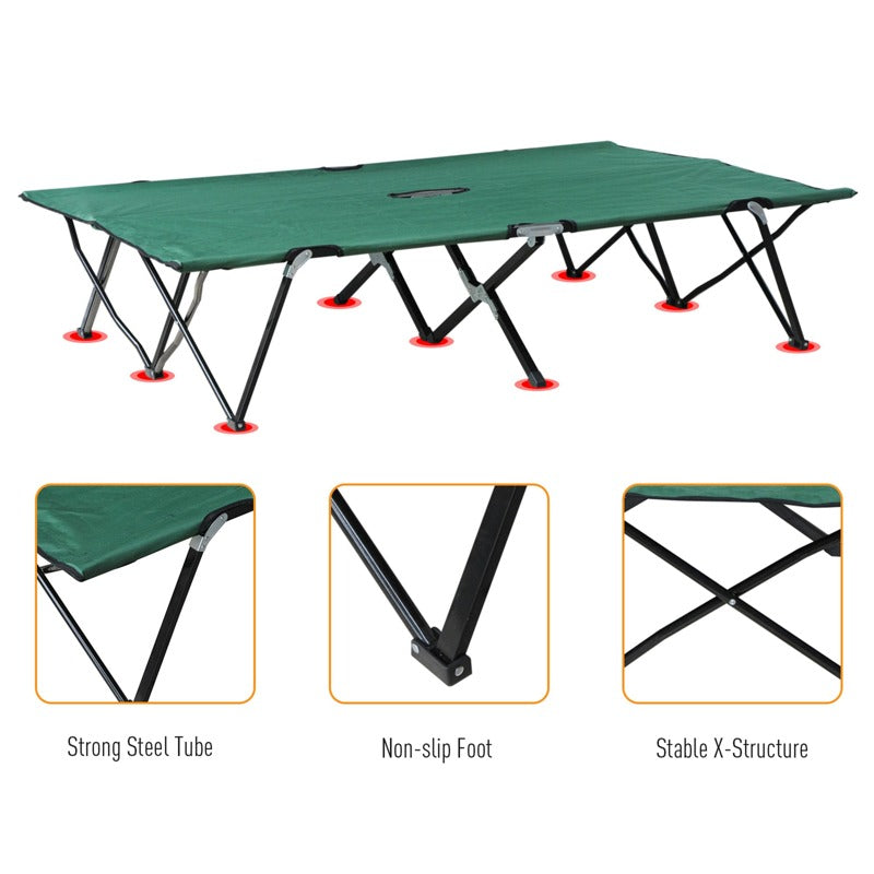 Outsunny Double Camping Cot Bed, with Bag - Green