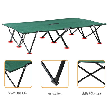 Outsunny Double Camping Cot Bed, with Bag - Green