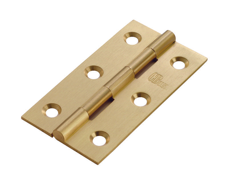 76 X 40 X 1.5MM SOLID DRAWN BRASS BUTT HINGE (PAIR) - SATIN BRASS - 76mm x 40mm x 1.5mm - PAIR