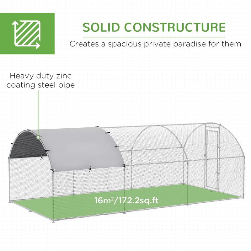 PawHut Galvanised Chicken Coop Hen House w/ Cover 5.7 x 2.8 x 2m