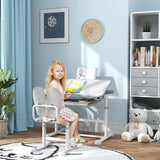 AIYAPLAY Height Adjustable Kids Desk and Chair Set, School Study Writing, Reading Table Chair Set w/ Tilted Desktop, Grey