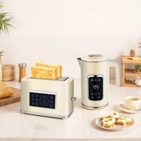 HOMCOM Touch Screen Kettle and Toaster Set - Cream