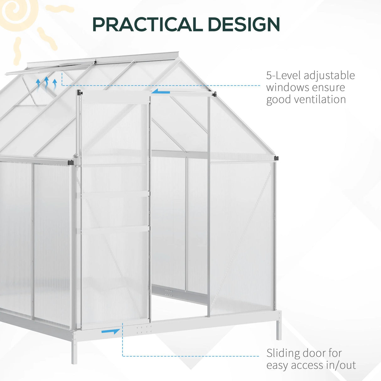 Outsunny 190 x 253 cm Walk-In Polycarbonate Greenhouse - Silver-Tone