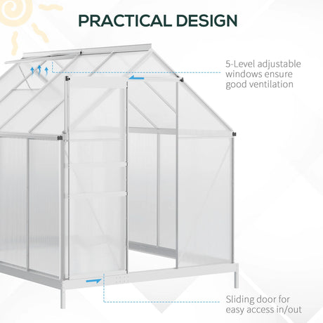 Outsunny 190 x 253 cm Walk-In Polycarbonate Greenhouse - Silver-Tone