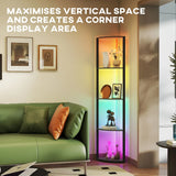 HOMCOM RGB LED Floor Lamp with Shelves, 5-Tier Dimmable Standing Lamp with Adjustable Brightness and Remote Control, Modern Corner Display Shelf Unit for Living Room Bedroom Office, Black