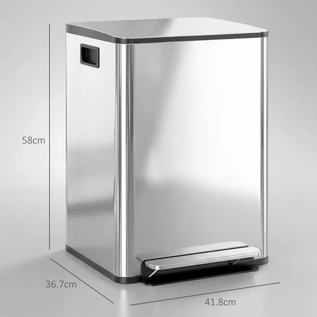 HOMCOM 40L Dual Compartment Stainless Steel Bin, with Deodoriser Holders - Silver Tone