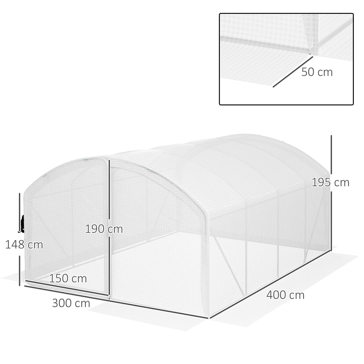 Outsunny Polytunnel Greenhouse Walk-in Grow House with UV-resistant PE Cover, Door, Galvanised Steel Frame, 4 x 3 x 2m, White