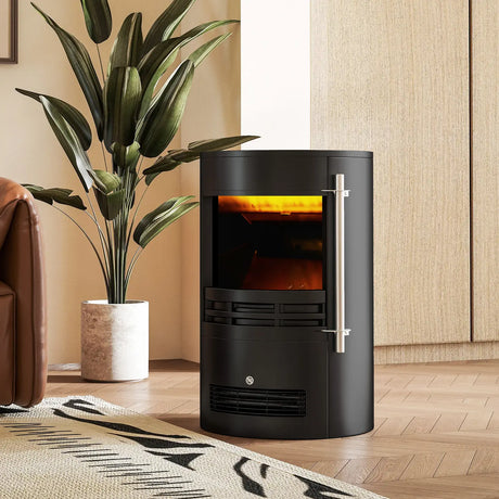 HOMCOM 1000W/2000W Freestanding Electric Fireplace, Indoor Heater Fire Stove with Log Burner Effect Flame, Thermostat Control