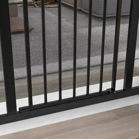 PawHut Metal 74-100cm Adjustable Pet Gate Safety Barrier w/ Auto-Close Door Black